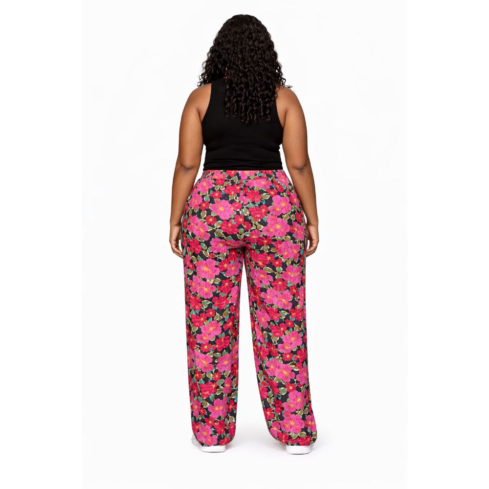 Floral Print Pants Drawstring Waist Casual Women Trousers